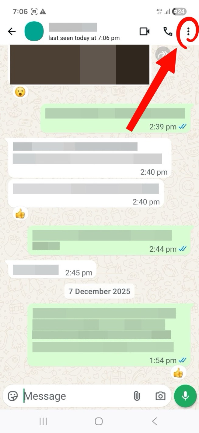 Three dots menu in top right of chat