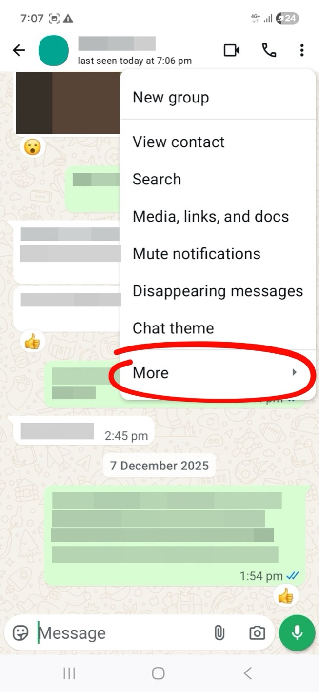 Dropdown menu showing More option