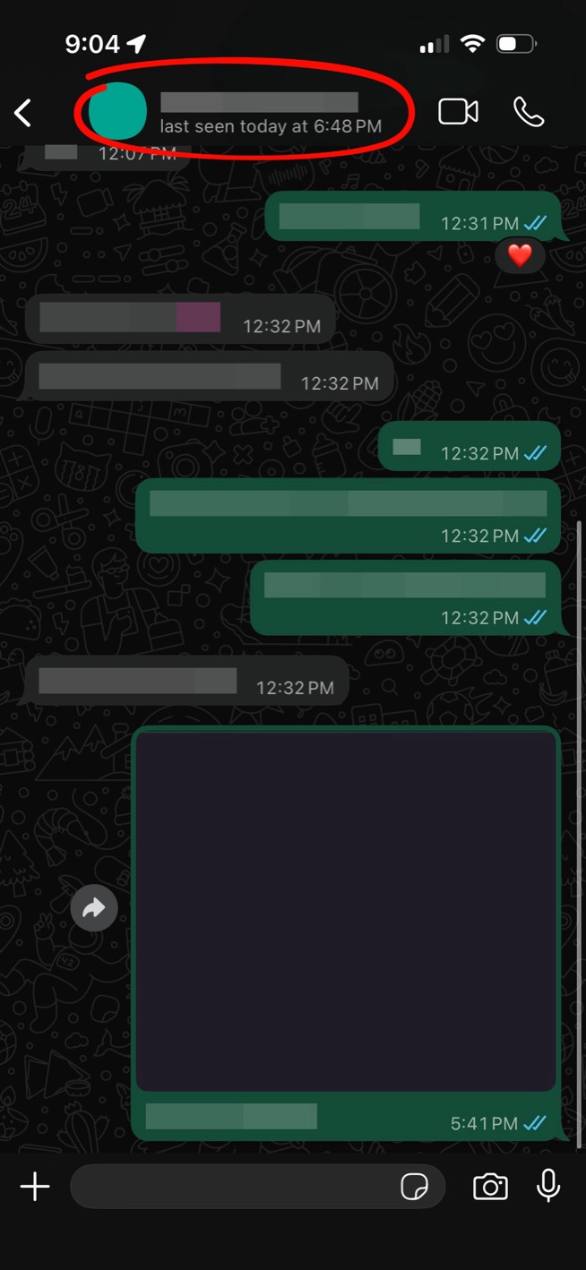Inside a chat, showing the name at top to tap