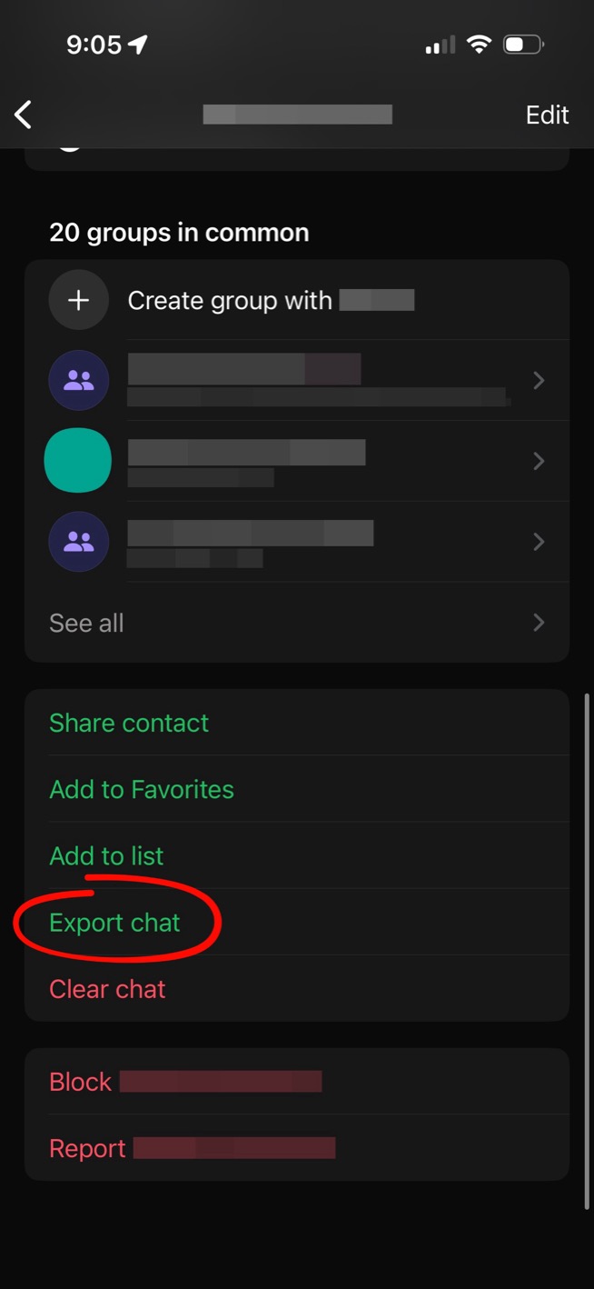 Export Chat option highlighted