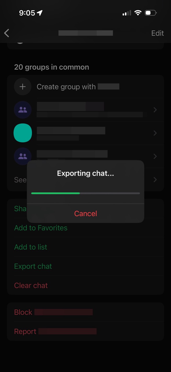 Export progress indicator